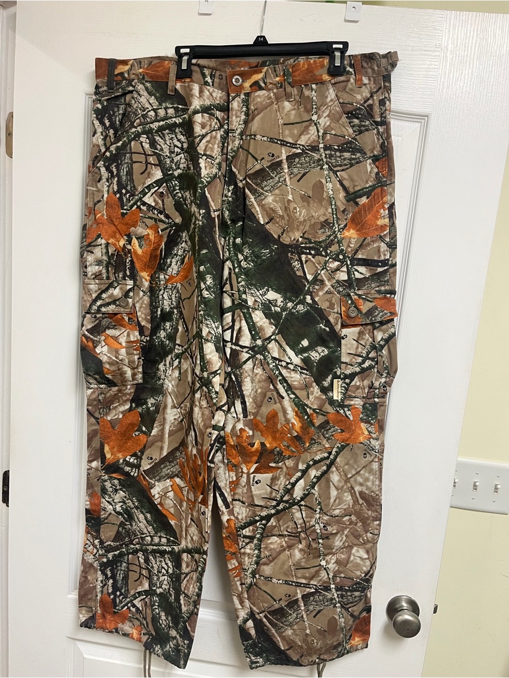 Men's Cargo Hunting Pants in Brown and Orange Leaf Camo
